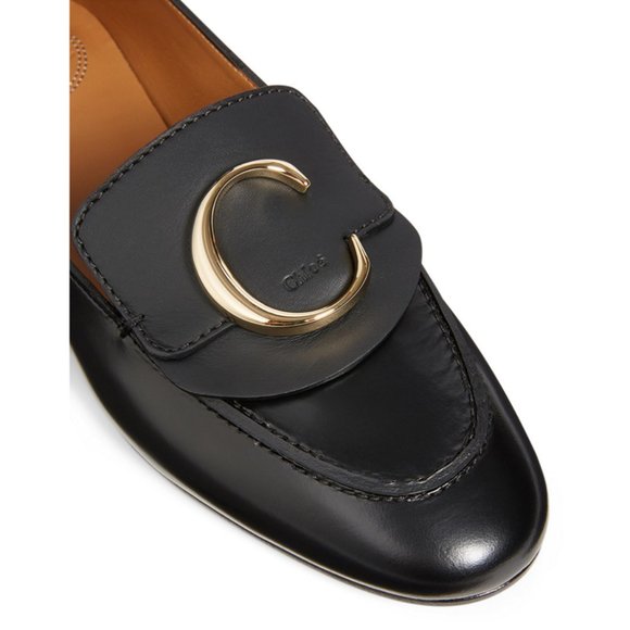 CHLOÉ Leather C Loafers Women's Black Sz. 39 - Picture 1 of 9